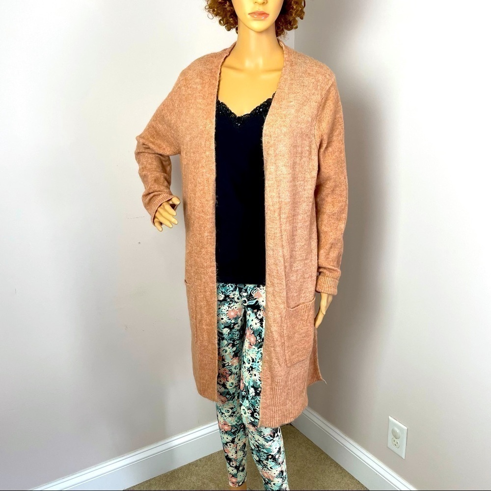 Marled Orange Tunic Cardigan Sweater – Size Medium, Open Front, Pockets
